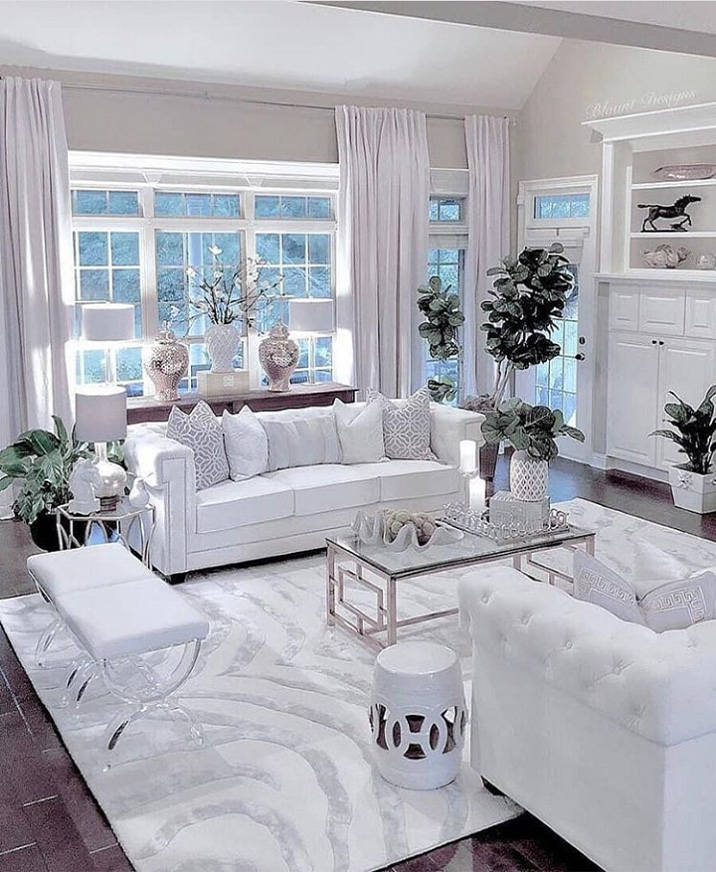La pureza del blanco en una sala de estar. Imágenes de salones blancos.